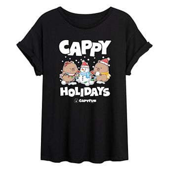 Juniors' CapyFun Capybara Cappy Holidays Oversized Tee