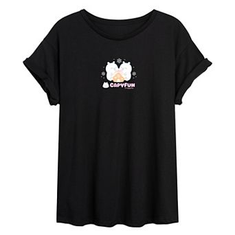 Juniors' CapyFun Capybara Gingerbread House Oversized Tee