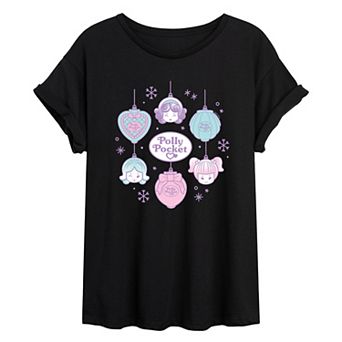 Juniors' Polly Pocket Christmas Ornaments Oversized Tee