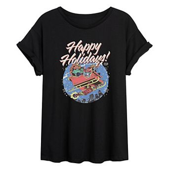 Juniors' Marvel The Avengers Happy Holidays Vintage Oversized Tee