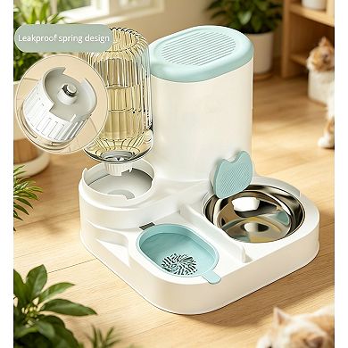 1.1L Gravity Pet Feeder & 800ml Filter Water Dispenser with Steel Bowl