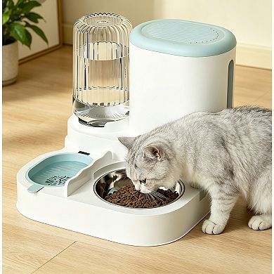 1.1L Gravity Pet Feeder & 800ml Filter Water Dispenser with Steel Bowl