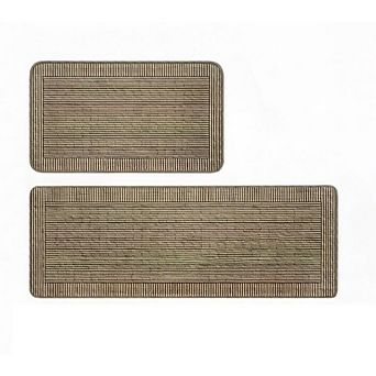 Kitchen Rugs Set of 2, Non-Slip Washable Runner Mats, Braided Brown, for Kitchen Floor