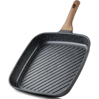 JUANWANG 11" Granite Nonstick Grill Pan, Indoor/Outdoor Use, Gas & Induction Safe, Black