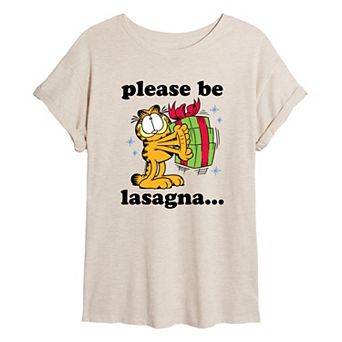 Juniors' Garfield "Please Be Lasagna…" Oversized Tee
