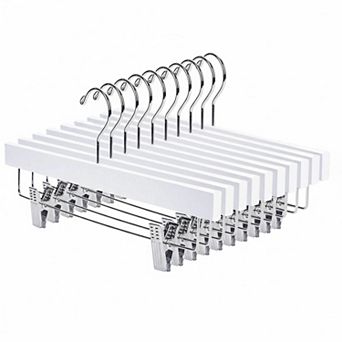10 Lotus Wood Pants Skirt Hangers Non Slip Clips 360 Chrome Hook Heavy Duty 14 Inch