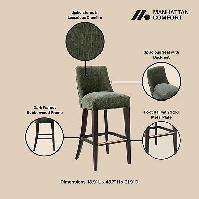 MANHATTAN COMFORT Beever Modern Upholstered Wood Bar Stool