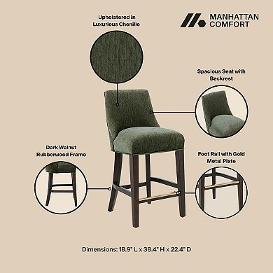 MANHATTAN COMFORT Beever Modern Upholstered Wood Counter Stool