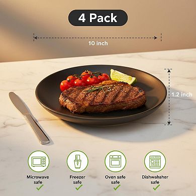 10 Inch Ceramic Dinner Plates Set Of 4 Matte Black Microwave Safe Dishwasher Safe