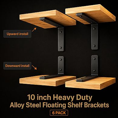 10 Inch Heavy Duty Steel Shelf Brackets 6 Pack With Mounting Hardware 150 Lbs Capacity