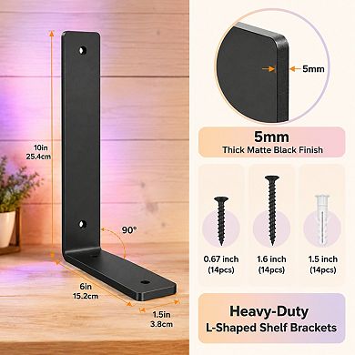 10 Inch Heavy Duty Steel Shelf Brackets 6 Pack With Mounting Hardware 150 Lbs Capacity