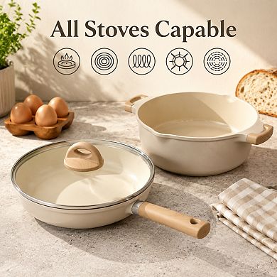 10 Inch Ceramic Non Stick Frying Pan With Lid Pfoa Pfas Free Induction Compatible