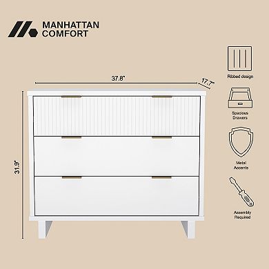 MANHATTAN COMFORT Elara 38-inch Contemporary 3-Drawer Solid Wood Dresser