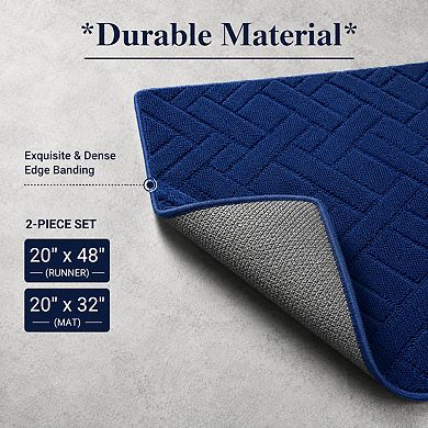 2 Piece Kitchen Rug Set Absorbent Non Slip Washable Floor Mats For Home Laundry Hallway