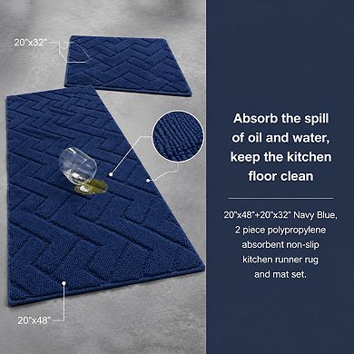 2 Piece Kitchen Rug Set Absorbent Non Slip Washable Floor Mats For Home Laundry Hallway