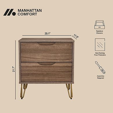 MANHATTAN COMFORT Avira 20-inch Mid-Century Modern 2-Drawer Nightstand