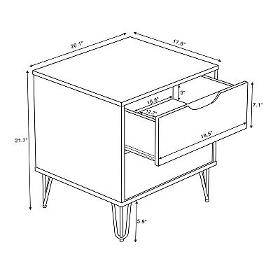 MANHATTAN COMFORT Avira 20-inch Mid-Century Modern 2-Drawer Nightstand