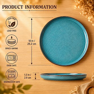 10 Inch Fluted Ceramic Dinner Plates Set Of 4 Scratch Resistant Dishwasher Safe