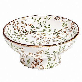 10 Inch Ceramic Decorative Pedestal Bowl Vintage Vine Entryway Fruit Centerpiece