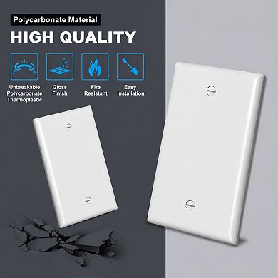 10 Pack 1 Gang Blank Wall Plate UL Listed Unbreakable Polycarbonate White