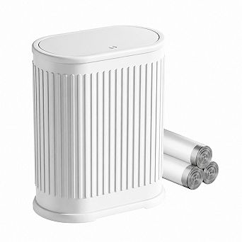 1.8 Gallon Stainless Steel Bathroom Trash Can Press Lid Detachable Bucket + 60 Garbage Bags