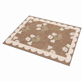Floral Scalloped Indoor Outdoor Doormat Non Slip Washable Entryway Rug