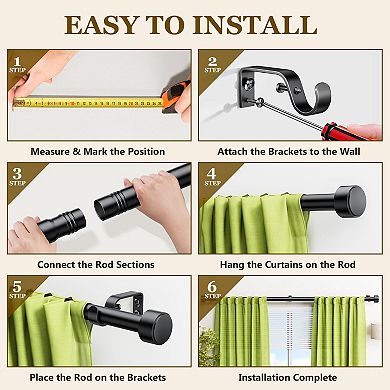 1 Inch Adjustable Curtain Rod Set 32 to 96 Inch Sturdy Easy Install