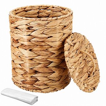 1.3 Gallon Wicker Trash Can With Lid Handle 100 Garbage Bags For Bedroom Office