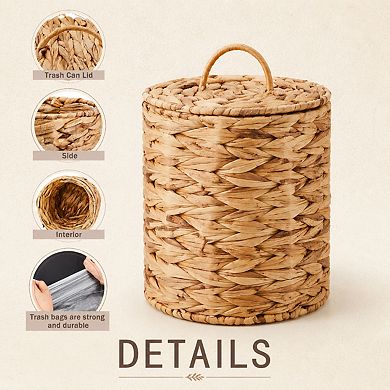 1.3 Gallon Wicker Trash Can With Lid Handle 100 Garbage Bags For Bedroom Office