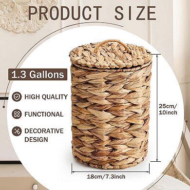1.3 Gallon Wicker Trash Can With Lid Handle 100 Garbage Bags For Bedroom Office
