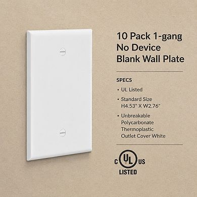 10 Pack 1 Gang Blank Wall Plate UL Listed Unbreakable Polycarbonate White