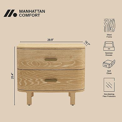 MANHATTAN COMFORT Solara 30-inch Contemporary 2-Drawer Nightstand