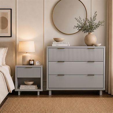 MANHATTAN COMFORT Elara 18-inch Contemporary 1-Drawer Solid Wood Nightstand
