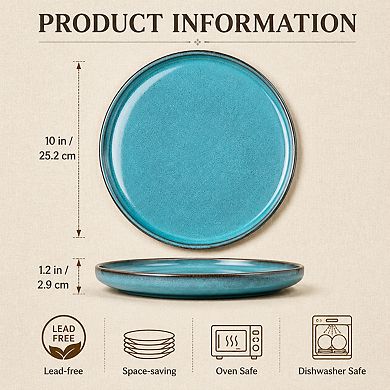 10 Inch Fluted Ceramic Dinner Plates Set Of 4 Scratch Resistant Dishwasher Safe