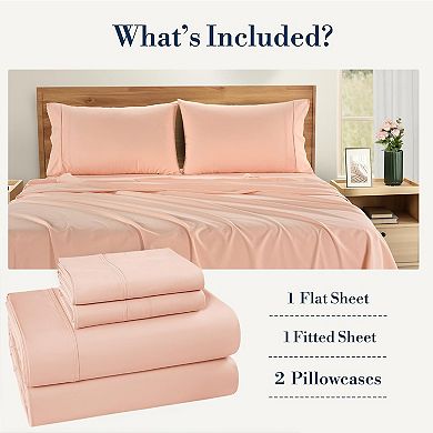 Cotton Twin Size Sheets Set 4 Piece Crisp Percale Twin Size Cooling Sheets, Lightweight for Summer