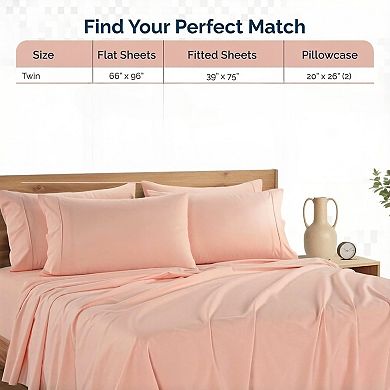 Cotton Twin Size Sheets Set 4 Piece Crisp Percale Twin Size Cooling Sheets, Lightweight for Summer