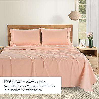 Cotton Twin Size Sheets Set 4 Piece Crisp Percale Twin Size Cooling Sheets, Lightweight for Summer