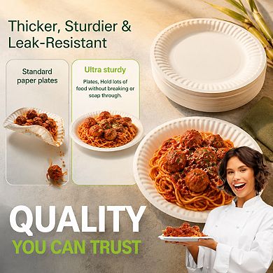 10 Inch Heavy Duty Compostable Paper Plates Sugarcane Fiber Microwave Safe