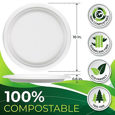 10 Inch Heavy Duty Compostable Paper Plates Sugarcane Fiber Microwave Safe