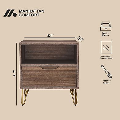MANHATTAN COMFORT Avira 20-inch Mid-Century Modern 1-Drawer Nightstand