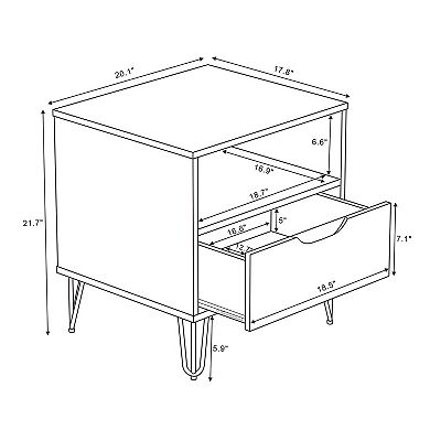 MANHATTAN COMFORT Avira 20-inch Mid-Century Modern 1-Drawer Nightstand