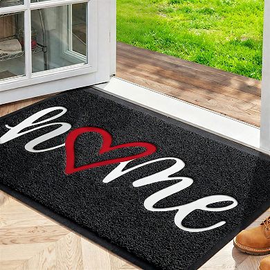 Black Welcome Door Mat Low Profile Non Slip Indoor Outdoor