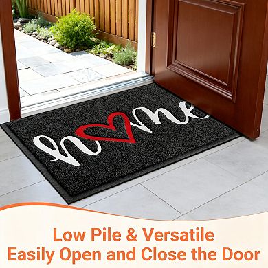 Black Welcome Door Mat Low Profile Non Slip Indoor Outdoor
