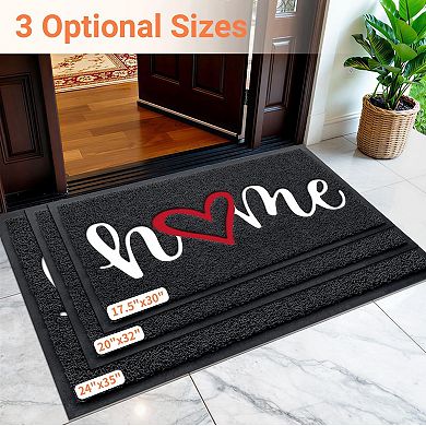 Black Welcome Door Mat Low Profile Non Slip Indoor Outdoor