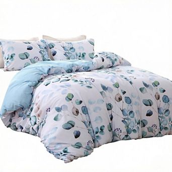 Duvet Cover Queen Size,Reversible Floral Blue Duvet Cover Set with Zipper Closure,3 pc Botanical