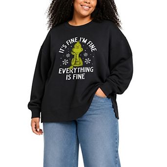 Plus Size Dr. Seuss Grinch Oversized Fleece Crew Sweatshirt