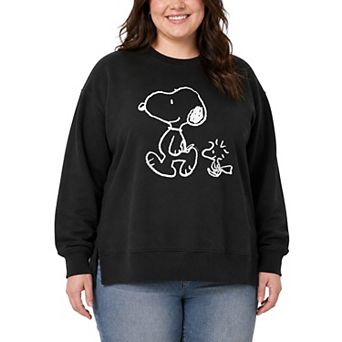 Plus Size Peanuts Snoopy & Woodstock Walk Oversized Fleece Crew Sweatshirt