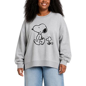 Plus Size Peanuts Snoopy Woodstock Walk Oversized Fleece Crew Sweatshirt
