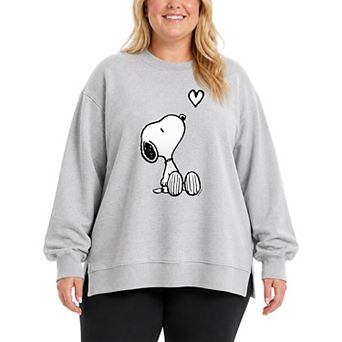 Plus Size Peanuts Snoopy Heart Oversized Fleece Crew Sweatshirt