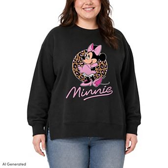 Plus Size Disney's Minnie Mouse Leopard Print Oversized Fleece Crew Sweatshirt